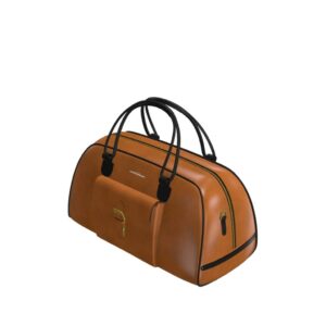 Side view of model Oakmont, black and cognac painted calf leather with gold hardware Golf BespokeShoes