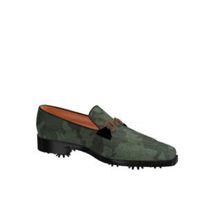 Side view of model Nicholas, camo flanel and copper metal bit Golf BespokeShoes
