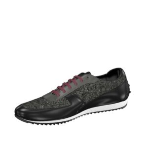 Front view of model Baerney, nailhead sartorial, grey painted calf, black painted calf Golf BespokeShoes