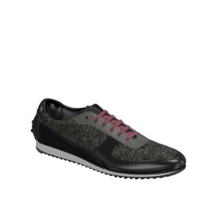 Side view of model Baerney, nailhead sartorial, grey painted calf, black painted calf Golf BespokeShoes