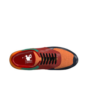 Side view of model Kevin, Navy, red, cognac polished calf leather Golf BespokeShoes