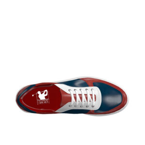 Side view of model Brandon, Red, navy and whithe calf leather Golf BespokeShoes