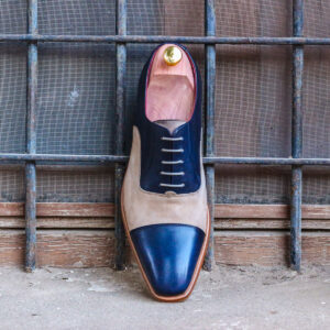Front view of model Lennie , lux suede,painted calf Golf BespokeShoes