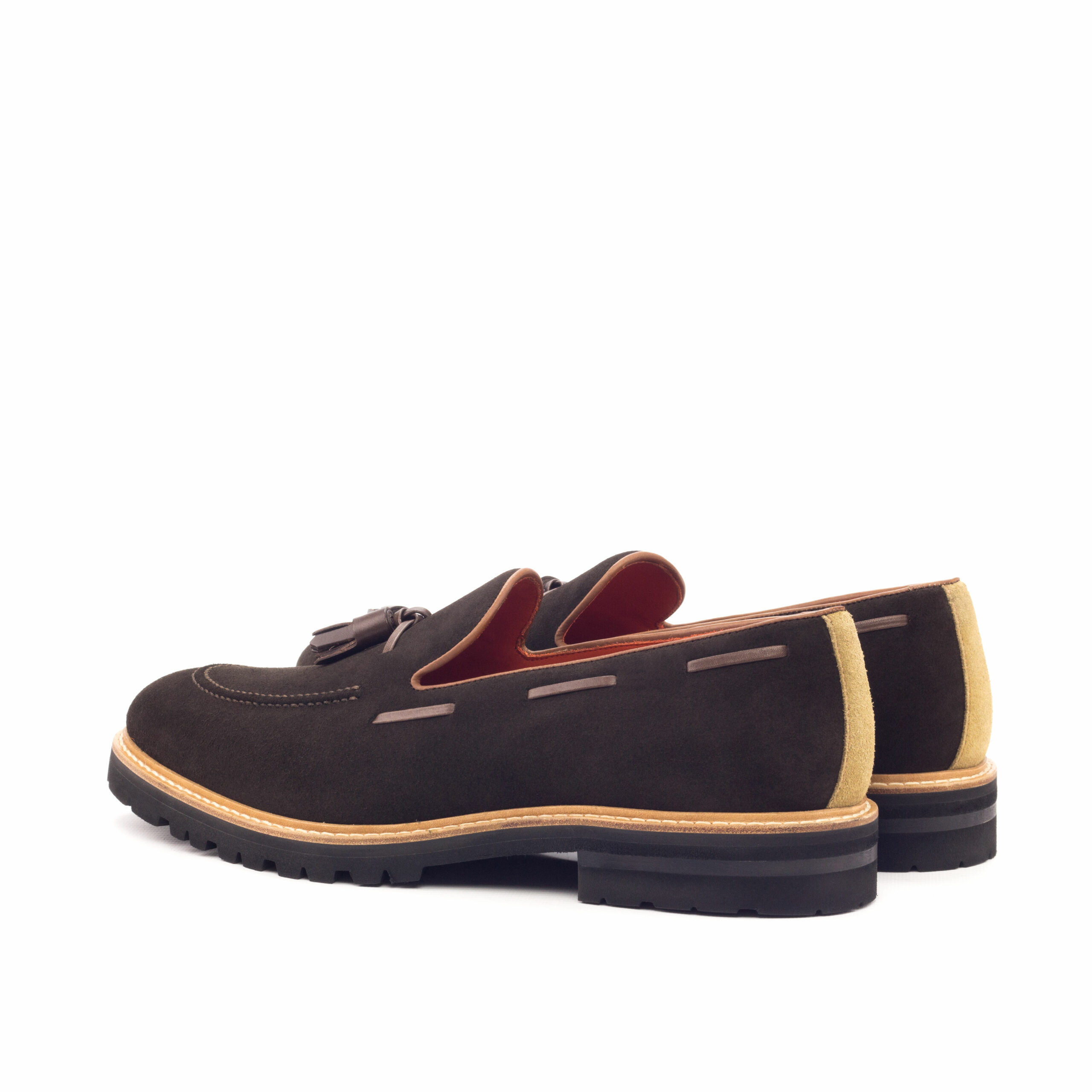 Bottom view of model Leonard, dark brown box calf,lux suede,painted calf Golf BespokeShoes