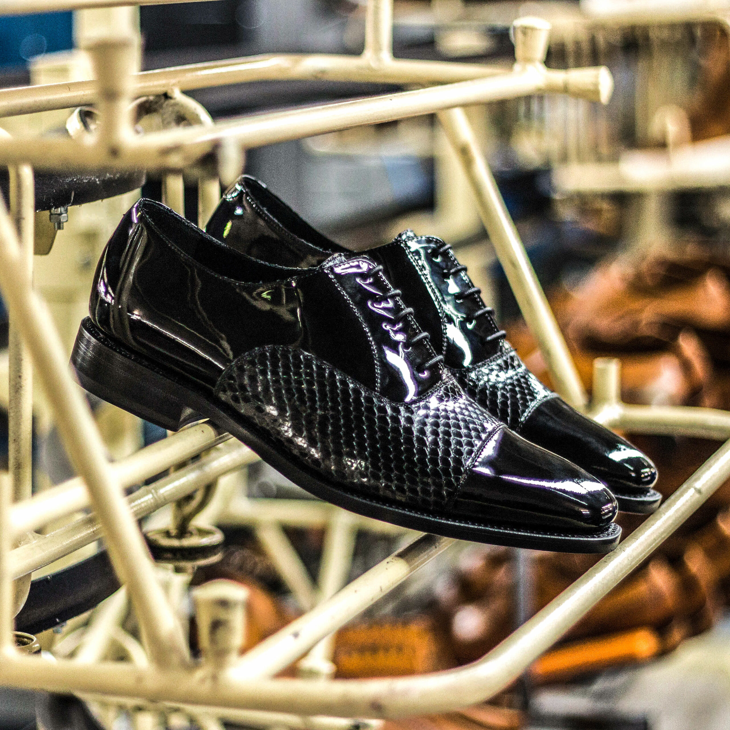 Bottom view of model Egan, patent,exotic python Golf BespokeShoes