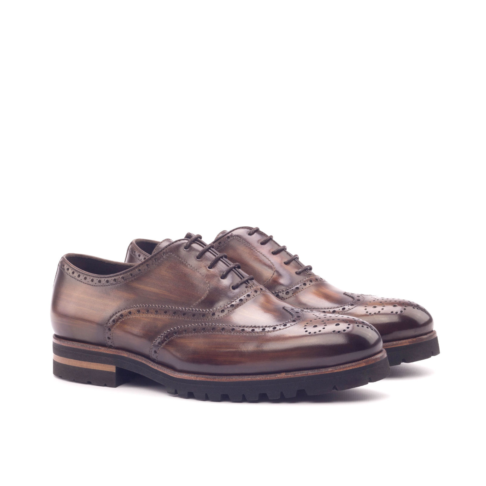 Side view of model Jalen, lux suede,crust patina Golf BespokeShoes