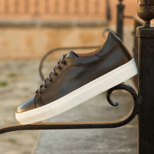 Front view of model Geoff, painted calf Golf BespokeShoes