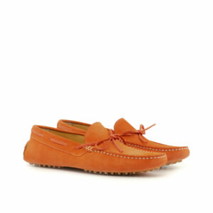 Side view of model Nathan, orange suede leather Golf BespokeShoes