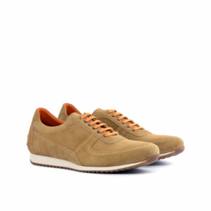 Side view of model Morgan, sand lux suede Golf BespokeShoes