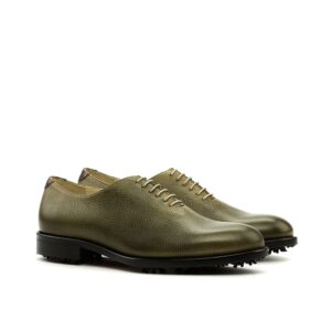 View of model Wholecut handmade golf shoes, exclusive painted calf leather golf shoes Model Wholecut Golf BespokeShoes