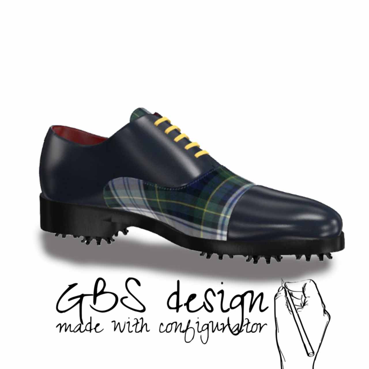 View of model Oxford handmade golf shoes var. 1, exclusive painted calf leather golf shoes Model Oxford Golf BespokeShoes